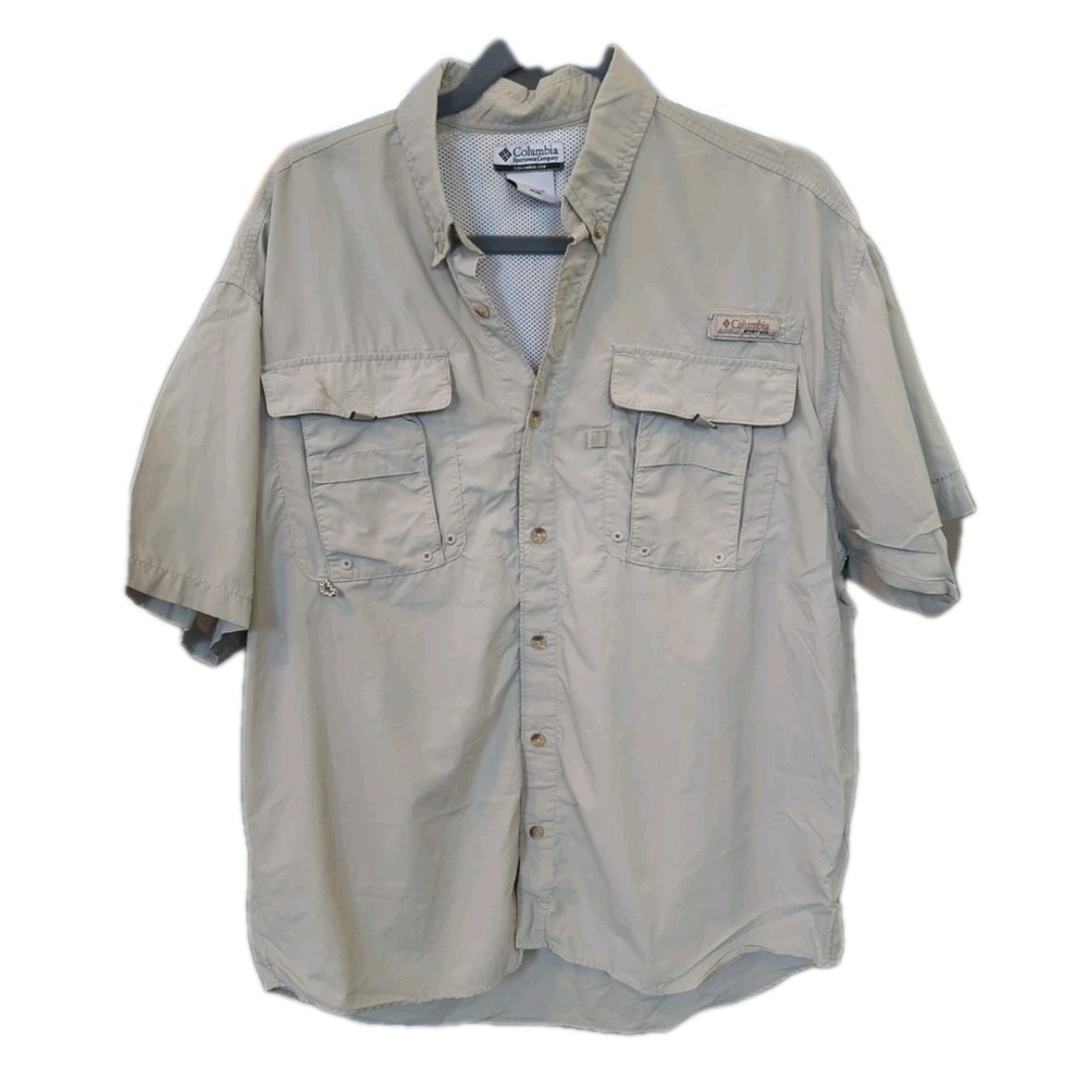 Columbia PFG Mens M Shirt 100% Nylon Vented Short Slv Utility Pockets‎  Fishing